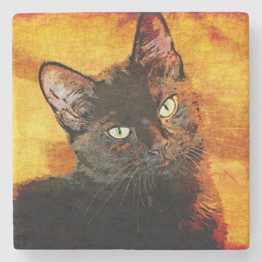 ZWARTE CAT-OLIJVEN STENEN ONDERZETTER (Voorkant)