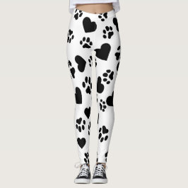 Zwarte Cat Paw Print & Hearts Patroon Leggings
