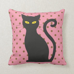 ZWARTE CAT PINK POLKA DOT KUSSENS