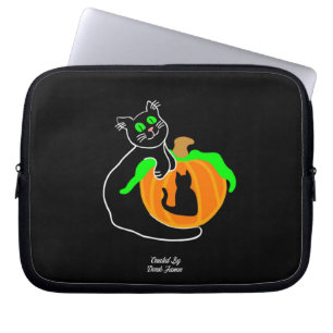 Zwarte Cat pompoen neopreen laptophoes Laptop Sleeve