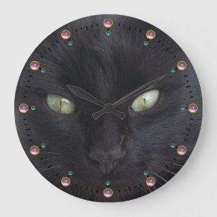 ZWARTE CAT-PORTRAIT MET EMERALD OGEN, Roze Gemston Grote Klok