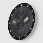 ZWARTE CAT-PORTRAIT MET EMERALD OGEN, Roze Gemston Grote Klok (Hoek)