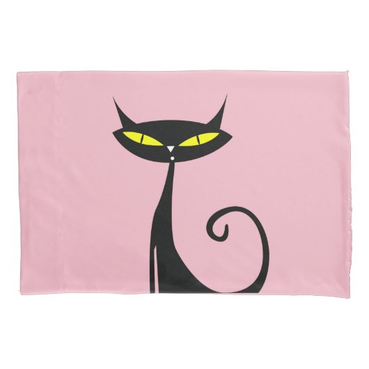 ZWARTE CAT RETRO PINK PILLOW-HOESJES KUSSENSLOOP (Voorkant)