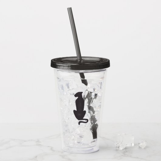 Zwarte Cat Silhouette acryltumbler Acryl Drinkbeker (Voorkant ijs)