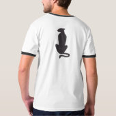 Zwarte Cat Silhouette mannen witte ringer T-shirt (Achterkant volledig)
