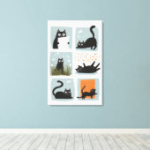 Zwarte Cat Wall Art Stretched Canvas Print (Insitu (Houten vloer))