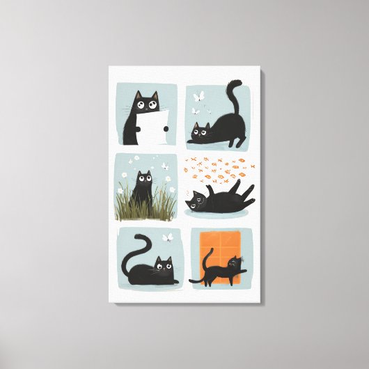 Zwarte Cat Wall Art Stretched Canvas Print (Voorkant)