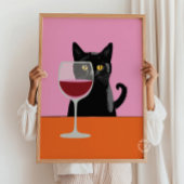 Zwarte Cat Wijnglas Print Poster