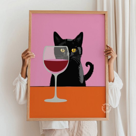 Zwarte Cat Wijnglas Print Poster
