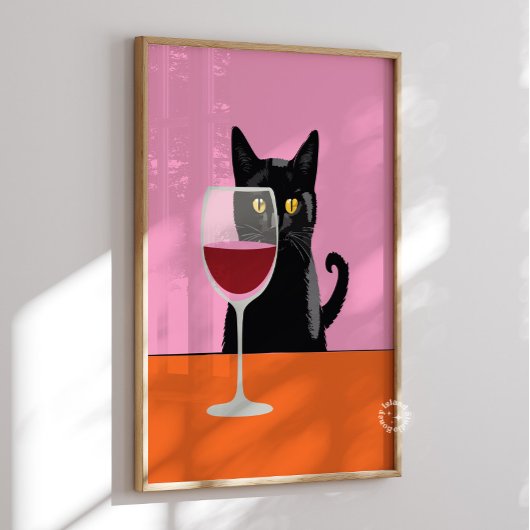 Zwarte Cat Wijnglas Print Poster