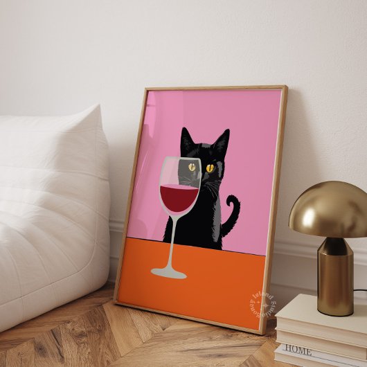 Zwarte Cat Wijnglas Print Poster