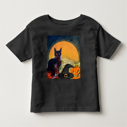 ZWARTE CAT, WITCH PET EN POMPKINS HALLOWEEN PARTIJ KINDER SHIRTS (Voorkant)