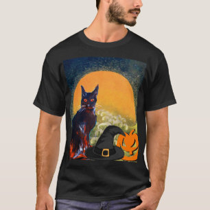 ZWARTE CAT, WITCH PET EN POMPKINS HALLOWEEN PARTIJ T-SHIRT