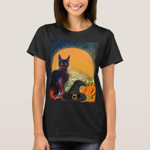 ZWARTE CAT, WITCH PET EN POMPKINS HALLOWEEN PARTIJ T-SHIRT