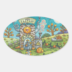 ZWARTE CAT, WITCH PUMPKIN PIE FACTORY STICKERS Ova