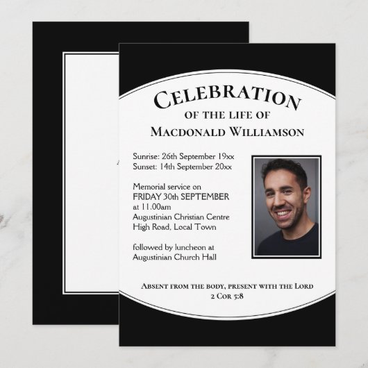 Zwarte CELEBRATIE LIFE Foto Memorial Funeral Kaart (Voorkant / Achterkant)