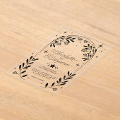 Zwarte Celestial Sterrenbloem Bloemboog bruiloft Acryl Uitnodigingen (Laagn)