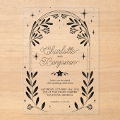 Zwarte Celestial Sterrenbloem Bloemboog bruiloft Acryl Uitnodigingen (Voorkant)