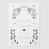 Zwarte Celestial Sterrenbloem Bloemboog bruiloft Vellum Uitnodigingen (Voorkant)