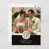 Zwarte centrum klassieke monogram foto dank u opme briefkaart (Voorkant / Achterkant)