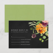 ZWARTE CHACKBOARD BLUSH YELLOW ORANJE FLORAL RSVP (Voorkant / Achterkant)