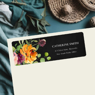 ZWARTE CHALKBOARD PINK GEEL ORANJE FLORAAL ADRES ETIKET