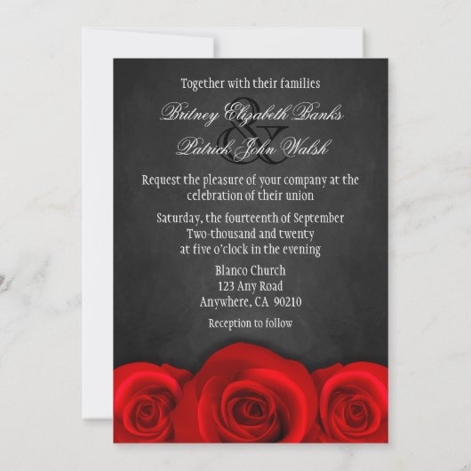 Zwarte Chalkboard Red Rose Wedding Invitting Kaart (Achterkant)