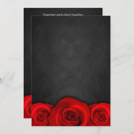 Zwarte Chalkboard Red Rose Wedding Invitting Kaart (Voorkant / Achterkant)