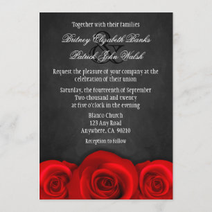 Zwarte Chalkboard Red Rose Wedding Invitting Kaart