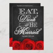 Zwarte Chalkboard Red Rose Wedding Invitting Kaart (Voorkant / Achterkant)