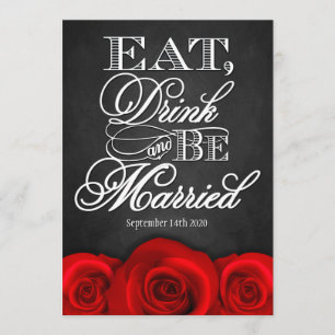 Zwarte Chalkboard Red Rose Wedding Invitting Kaart