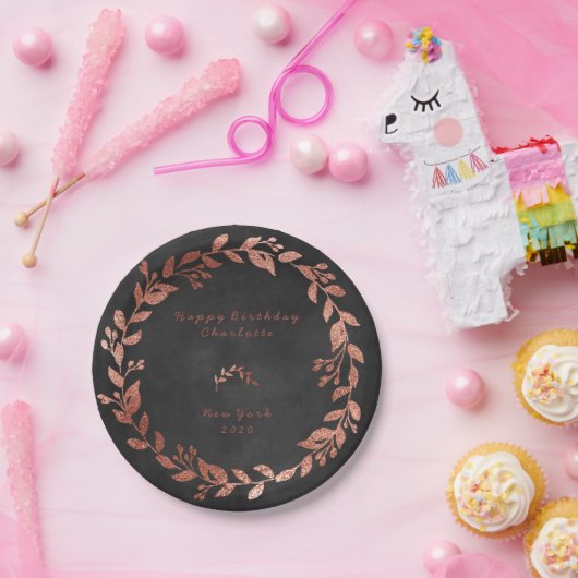 Zwarte Chalkboard Roze Rose Gold Grey Kerstmis Papieren Bordje (Feest)