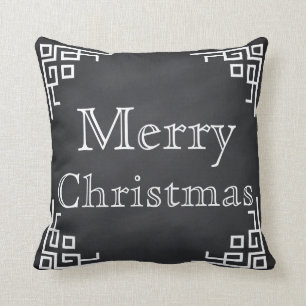 Zwarte Chalkboard White Swirl Merry kerst Kussen