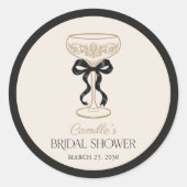 Zwarte Champagne Brunch Cirkel Favor Sticker (Voorkant)