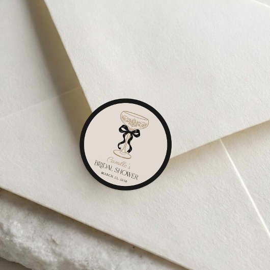 Zwarte Champagne Brunch Cirkel Favor Sticker