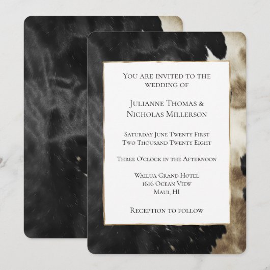 Zwarte Champagne Goud Koeienhuid bruiloft Kaart (Voorkant / Achterkant)