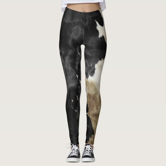 Zwarte Champagne Gouden Cowboy Cowgirl Koeienhuid Leggings (Voorkant)