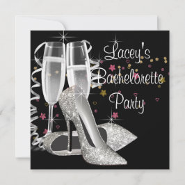 Zwarte Champagne High Heels Bachelorette Party Kaart