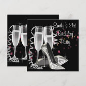 Zwarte Champagne Hoge Hakken 21e Verjaardagsfeestj Kaart (Voorkant / Achterkant)