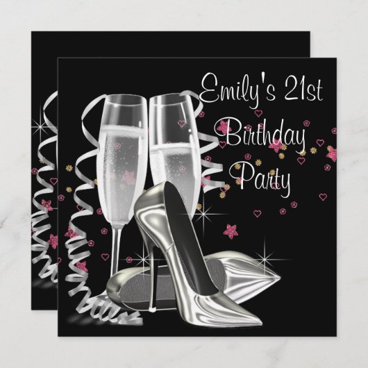 Zwarte Champagne op hoog niveau 21e verjaardag Kaart (Voorkant / Achterkant)