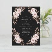 Zwarte Champagne Ranunculus Eucalyptus Bruiloft Kaart (Staand voorkant)