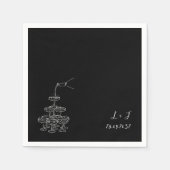 Zwarte Champagne Tower Monogram Huwelijkscocktail Servet (Voorkant)
