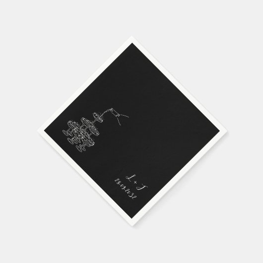 Zwarte Champagne Tower Monogram Huwelijkscocktail Servet (Hoek)