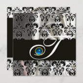 ZWARTE CHAMPAGNE ZIJDE DAMAST MONOGRAM BLAUWE SAPP KAART (Voorkant / Achterkant)