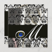 ZWARTE CHAMPAGNE ZIJDE DAMAST MONOGRAM BLAUWE SAPP KAART (Voorkant / Achterkant)