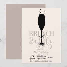 Zwarte champagneglas brunch & bubbels verjaardag kaart