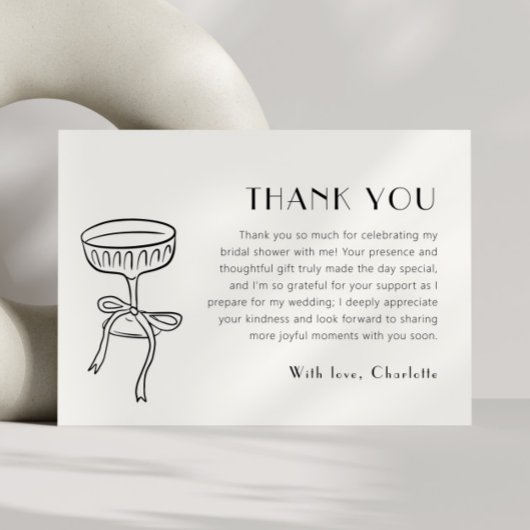 Zwarte champagneglas met strik bruidsmeisje bedankkaart