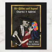 Zwarte Charro Catrina Suiker Schedels Dansen Wijn Etiket (Enkel label)