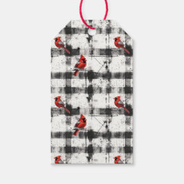 Zwarte check kardinale Waterverf Cadeaulabel
