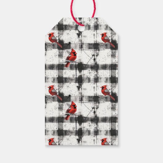 Zwarte check kardinale Waterverf Cadeaulabel (Achterkant)